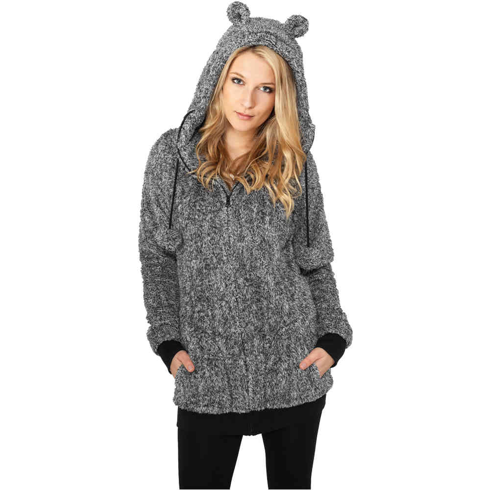 Urban Classics - Melange Teddy Veste zip à capuche - Noir/Blanc